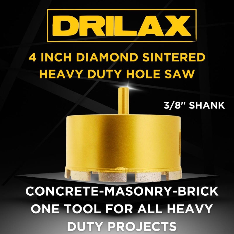 Drilax 4 Inch Masonry Hole Saw | Heavy Duty Dry Core Diamond Bit with Precision Locator Guide | 2-Inch Depth for Concrete, Brick & Stone - Image 2